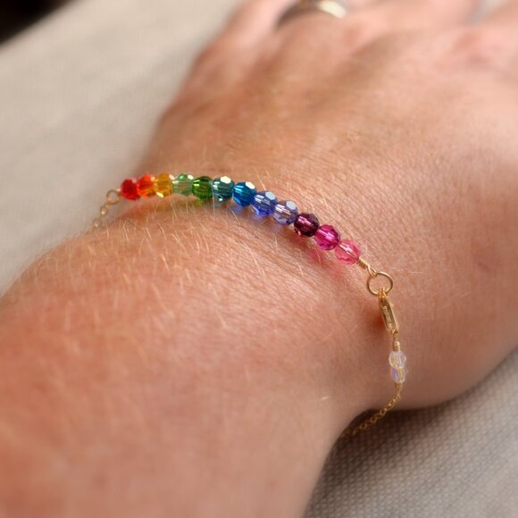 Handmade Rainbow Crystal Bracelet with Gold Filled Chain - Picture 6 of 11